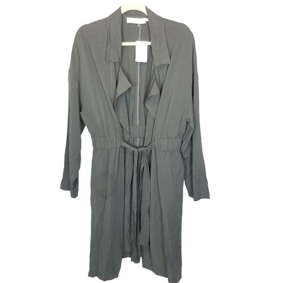ASTR The Label Womens Tie Front Duster Trench Coat Sz M Relaxed Minimalist Olive - Picture 1 of 9